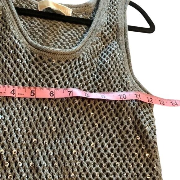 Michael Kors Gray Open Knit Tank Top With Sequins S Lightweight Cotton Womens - Picture 8 of 8
